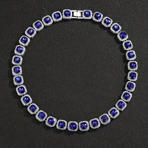White Gold 12mm Blue Sapphire & Diamond 18" Necklace